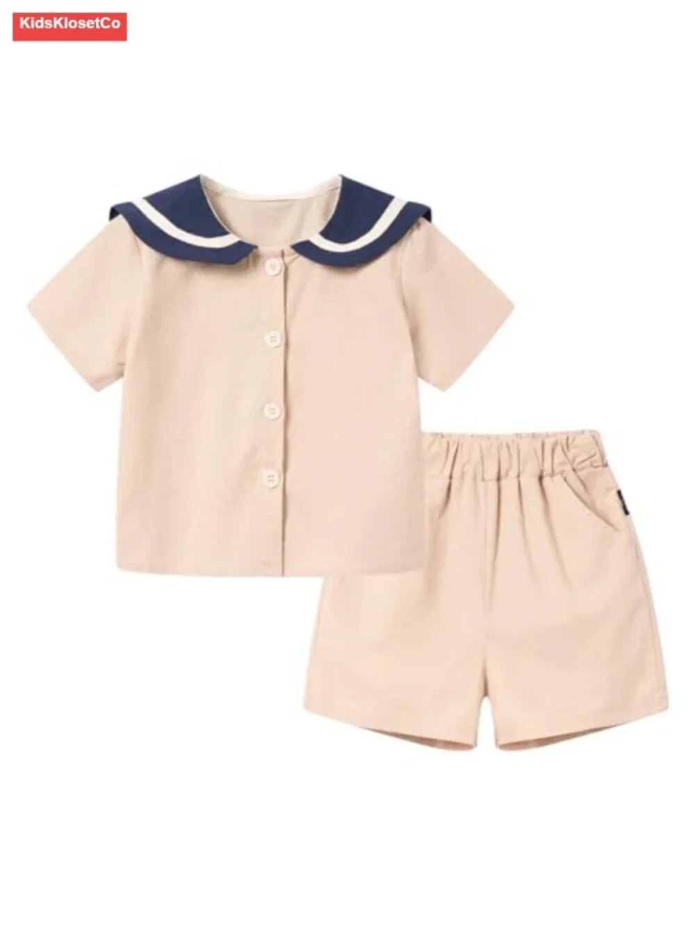 100% Cotton Girls Sailor Collar Short Sleeve Tee and Shorts Set 2-8 Years
